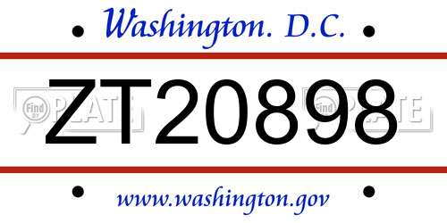 ZT20898 District Of Columbia License Plate