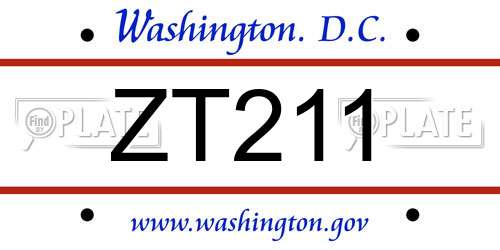 ZT211 District Of Columbia License Plate