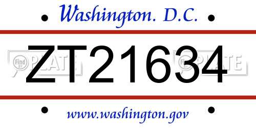ZT21634 District Of Columbia License Plate