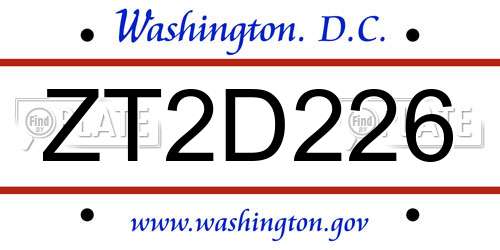 ZT2D226 District Of Columbia License Plate