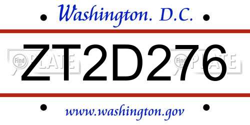 ZT2D276 District Of Columbia License Plate