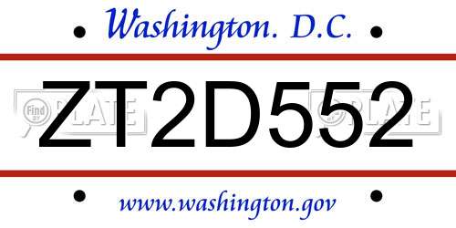 ZT2D552 District Of Columbia License Plate