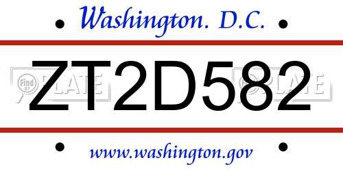 ZT2D582 District Of Columbia License Plate