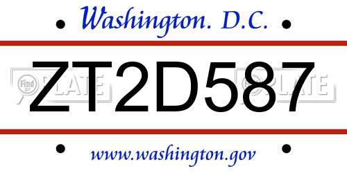 ZT2D587 District Of Columbia License Plate
