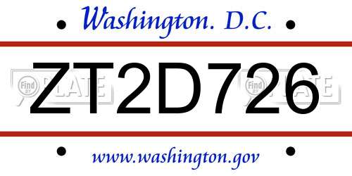 ZT2D726 District Of Columbia License Plate
