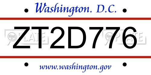 ZT2D776 District Of Columbia License Plate