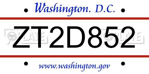 ZT2D852 District Of Columbia License Plate