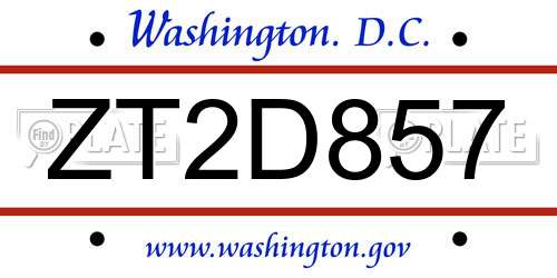 ZT2D857 District Of Columbia License Plate