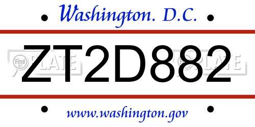 ZT2D882 District Of Columbia License Plate