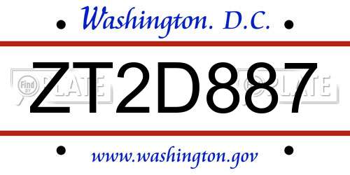 ZT2D887 District Of Columbia License Plate