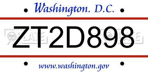 ZT2D898 District Of Columbia License Plate