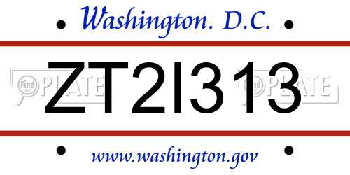 ZT2I313 District Of Columbia License Plate