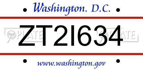 ZT2I634 District Of Columbia License Plate