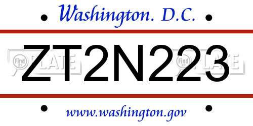ZT2N223 District Of Columbia License Plate