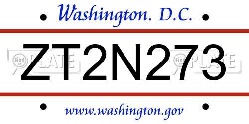 ZT2N273 District Of Columbia License Plate