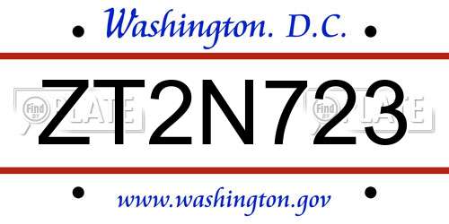 ZT2N723 District Of Columbia License Plate
