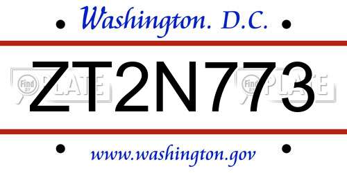 ZT2N773 District Of Columbia License Plate