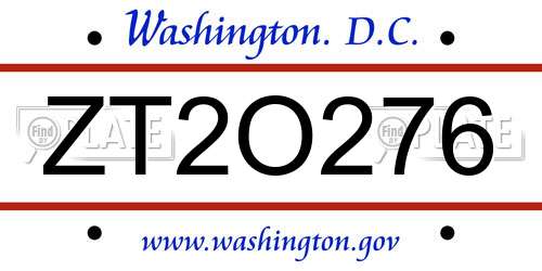 ZT2O276 District Of Columbia License Plate
