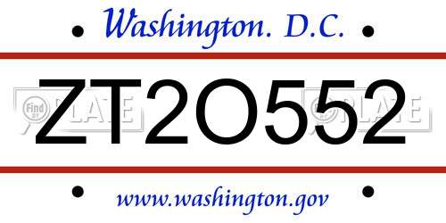 ZT2O552 District Of Columbia License Plate