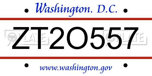 ZT2O557 District Of Columbia License Plate