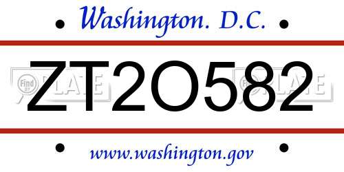 ZT2O582 District Of Columbia License Plate