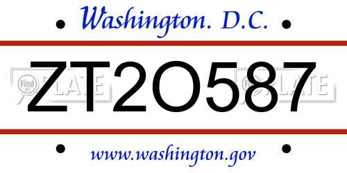ZT2O587 District Of Columbia License Plate