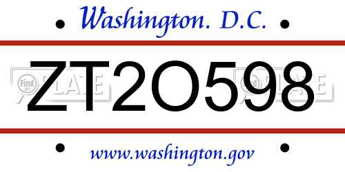 ZT2O598 District Of Columbia License Plate