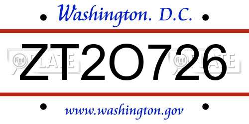ZT2O726 District Of Columbia License Plate