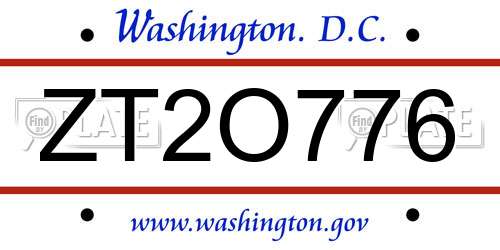 ZT2O776 District Of Columbia License Plate