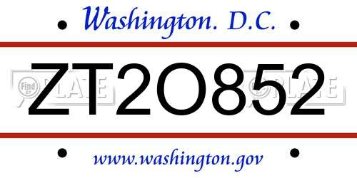ZT2O852 District Of Columbia License Plate