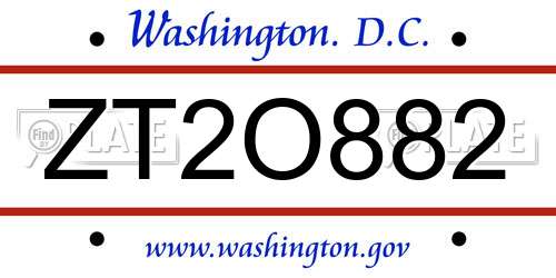 ZT2O882 District Of Columbia License Plate