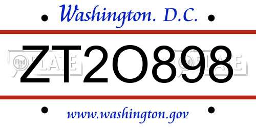 ZT2O898 District Of Columbia License Plate
