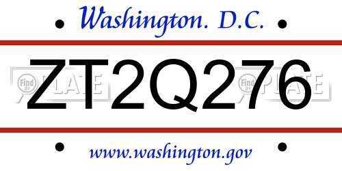 ZT2Q276 District Of Columbia License Plate