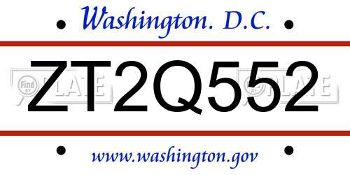 ZT2Q552 District Of Columbia License Plate
