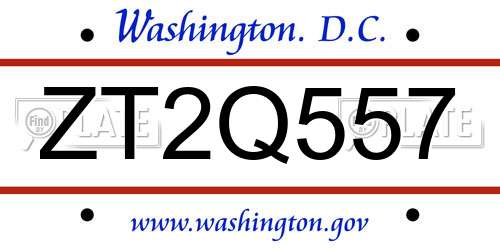 ZT2Q557 District Of Columbia License Plate