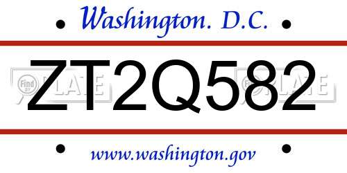 ZT2Q582 District Of Columbia License Plate