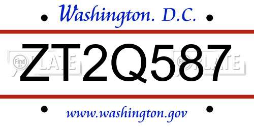 ZT2Q587 District Of Columbia License Plate