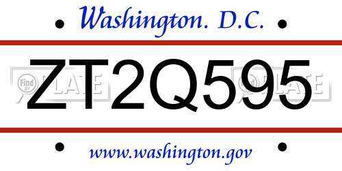 ZT2Q595 District Of Columbia License Plate