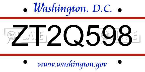 ZT2Q598 District Of Columbia License Plate