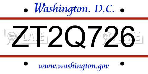 ZT2Q726 District Of Columbia License Plate