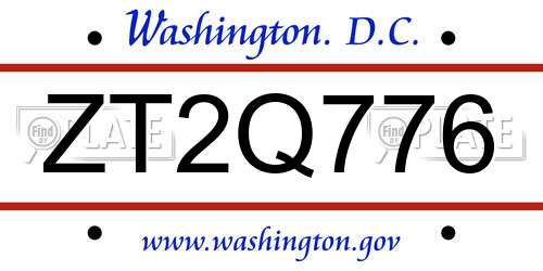 ZT2Q776 District Of Columbia License Plate