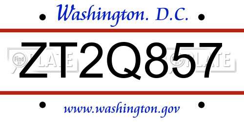 ZT2Q857 District Of Columbia License Plate