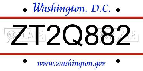 ZT2Q882 District Of Columbia License Plate
