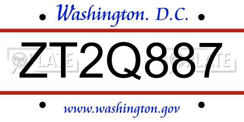 ZT2Q887 District Of Columbia License Plate