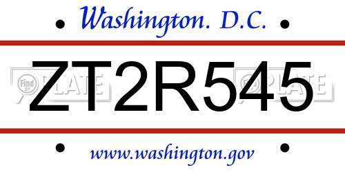 ZT2R545 District Of Columbia License Plate