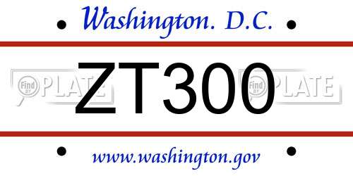 ZT300 District Of Columbia License Plate