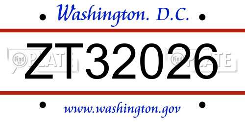 ZT32026 District Of Columbia License Plate