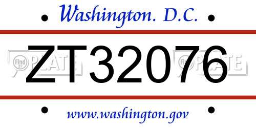 ZT32076 District Of Columbia License Plate