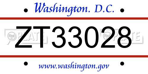 ZT33028 District Of Columbia License Plate