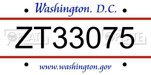 ZT33075 District Of Columbia License Plate